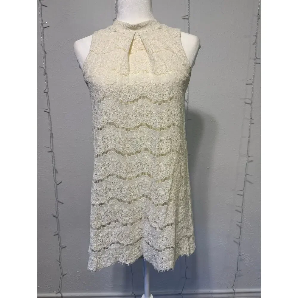 Art Class Girls Ivory Lace Shift Dress Size Large 10/12 Keyhole Back